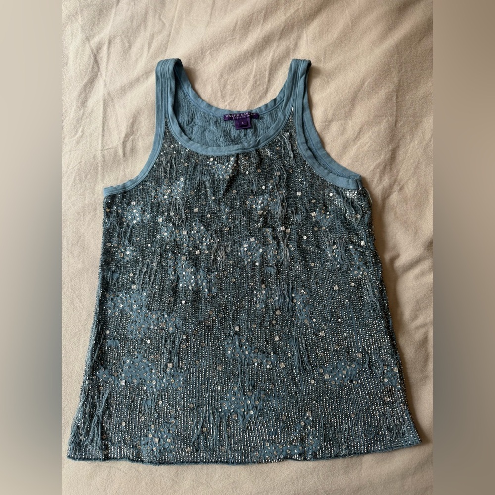 Ralph Lauren Purple Label Women's Blue Sequin embellished Tank Top